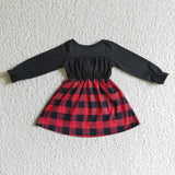 Promotional Red Plaid Black Girls Christmas Dress