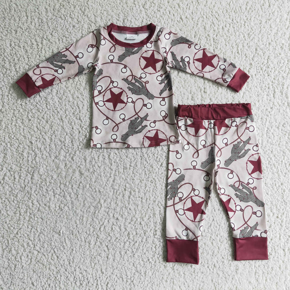 Stars Cactus Red Boys Christmas Pajamas