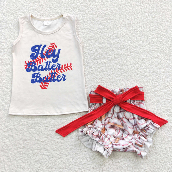 Promotional Hey Baller Beige Baseball Girls Bummies Sets