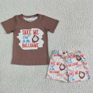Baseball Ballgame Brown Boys Shorts Sets