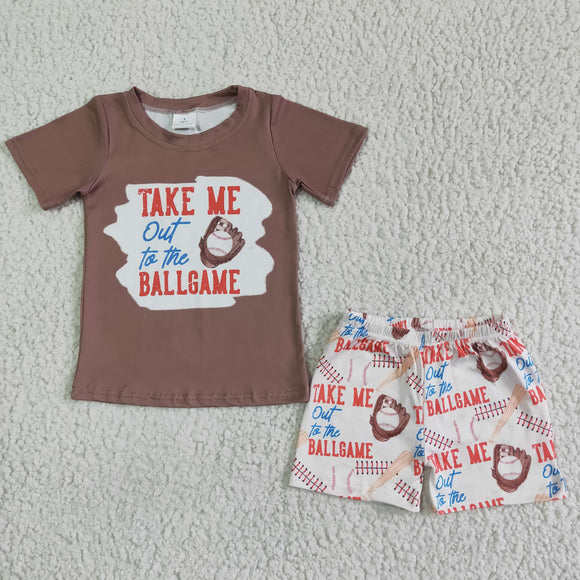 Baseball Ballgame Brown Boys Shorts Sets