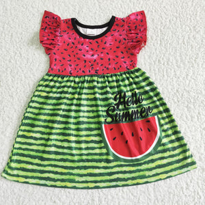 Promotional Hello Summer Watermelon Girls Flutter Sleeve Dress