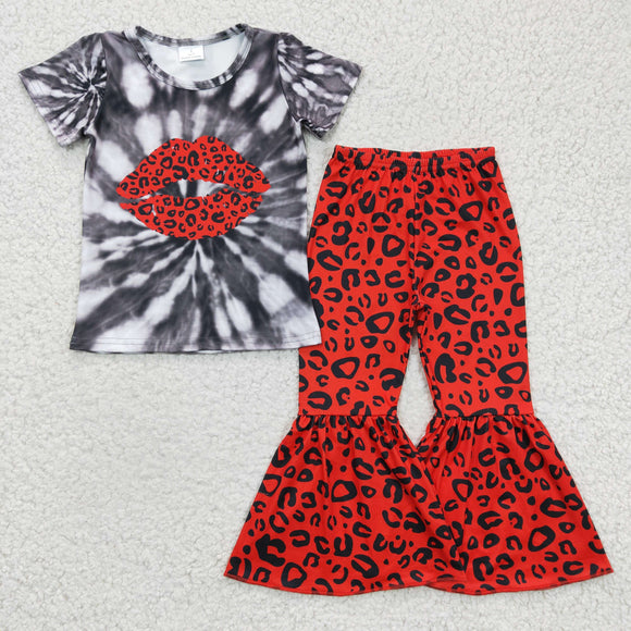 Leopard Print Girls Short Sleeve+Trousers Sets