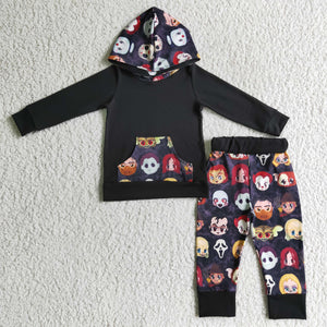 Promotional Cartoon Characters Black Hoodie Sets Boys Halloween Outfits