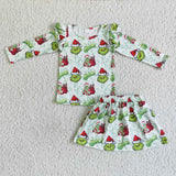 Cartoon Green Skirt Girls Christmas Outfits