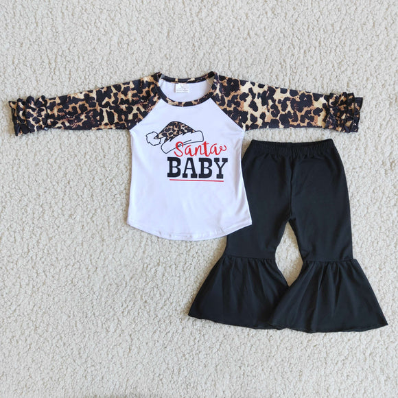 Promotional Santa Baby Leopard Print Girls Christmas Outfits