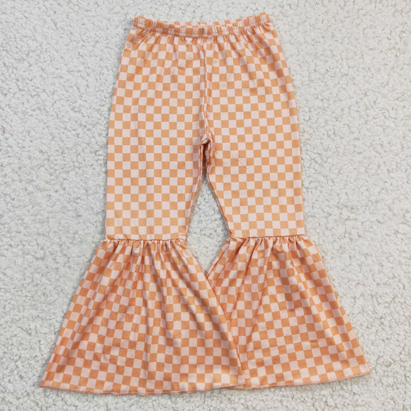 Orange Plaid Girls Milk Silk Bell Bottoms Pants