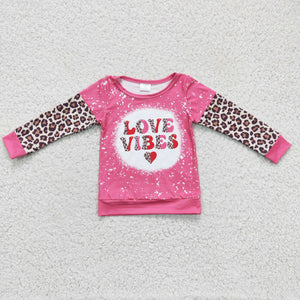 Love Vibes Letters Leopard Print Hot Pink Girls Valentine Top
