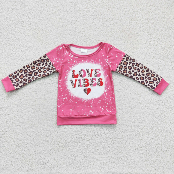 Love Vibes Letters Leopard Print Hot Pink Girls Valentine Top
