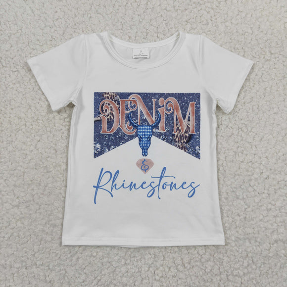 Highland Cow Letters White Girls Short Sleeve Top