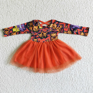 Promotional Cartoon Pumpkin Orange Gauze Girls Halloween Dress