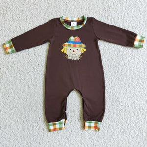 Scarecrow Brown Boys Fall Romper