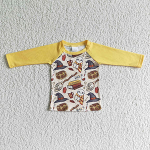 Cartoon Yellow Raglan Boys Halloween Top