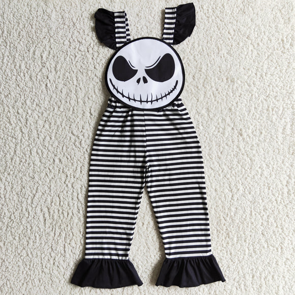 Stripe Black White Cartoon Girls Halloween Jumpsuit