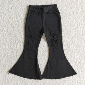 Black Distressed Flared Girls Jeans Pants