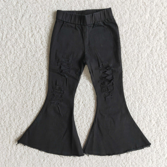 Black Distressed Flared Girls Jeans Pants