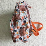 Highland Cow Orange Floral White Backpack