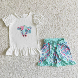 Promotional Cow Floral Girls Shorts Sets