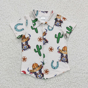 Rodeo Cow Cactus Off-white Boys Short Sleeve Top