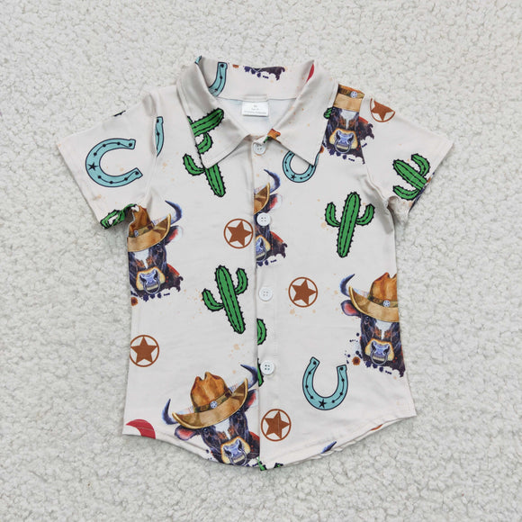Rodeo Cow Cactus Off-white Boys Short Sleeve Top