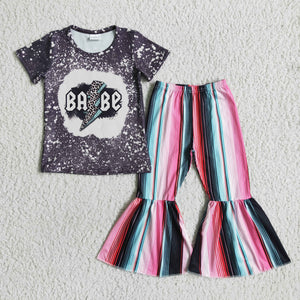 Babe Lightning Gray Girls Short Sleeve+Trousers Sets