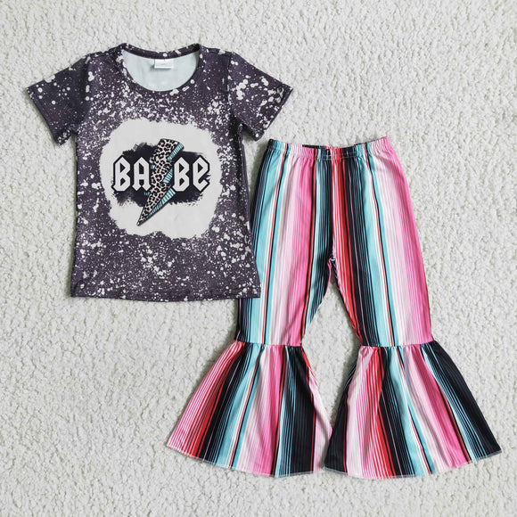 Babe Lightning Gray Girls Short Sleeve+Trousers Sets