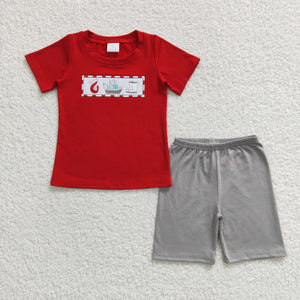 Crawfish Fishing Red Gray Boys Shorts Sets