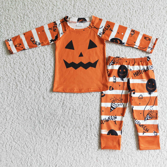 Boy Pumpkin Orange Striped Family Boys Halloween Pajamas