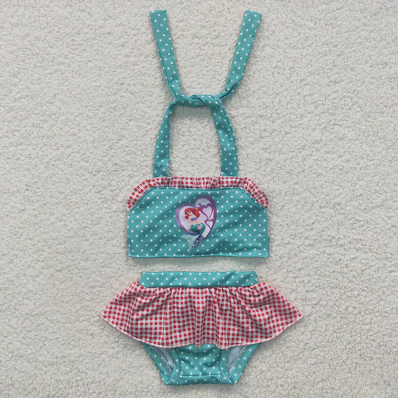 Cartoon Polka Dots Red Plaid Green Girls Swimsuits