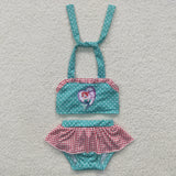 Cartoon Polka Dots Red Plaid Green Girls Swimsuits