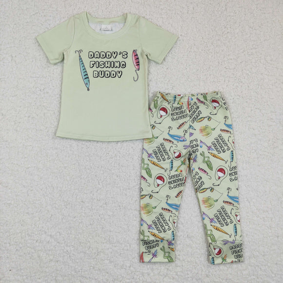 Daddy's Fishing Buddy Letters Boys Short Sleeve+Trousers Sets