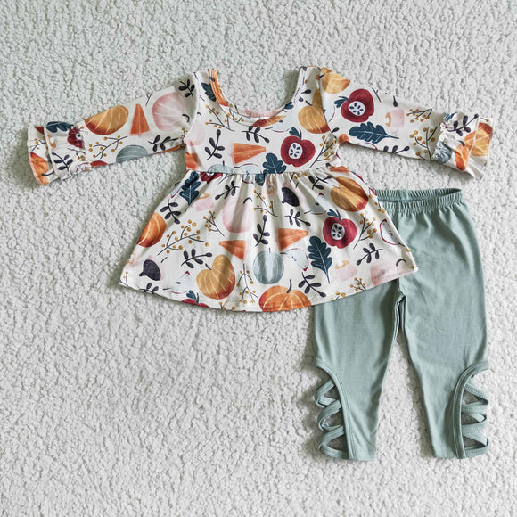 Pumpkin Bird Legging Girls Long Sleeve+Trousers Sets