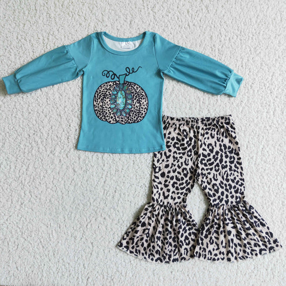 Promotional Pumpkin Gem Blue Girls Long Sleeve+ Trousers Sets
