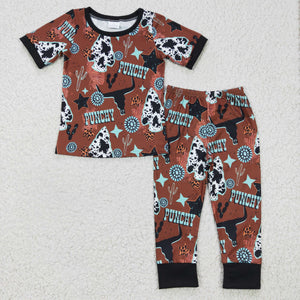 Promotional Punchy Gem Stars Brown Boys Short Sleeve Pajamas