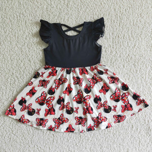 Cartoon Criss-Cross Girls Flutter Sleeve Dress