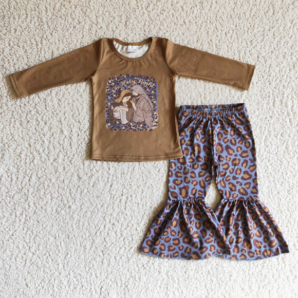 Promotional holy night Leopard Print Girls Christmas Outfits