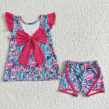 Promotional Flamingos Big Bow Hot Pink Girls Shorts Sets