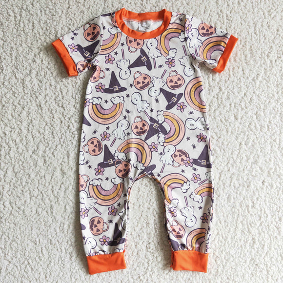 Rainbow Pumpkin Boys Halloween Romper