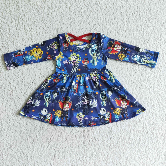 Promotional Cartoon Blue Red Cross-Cross Girls Halloween Dress