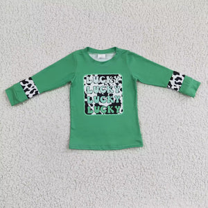Lucky Letters Cow Print Green Girls St. Patrick's Day Top