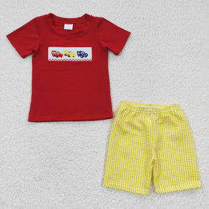 Car Plaid Red Boys Shorts Sets