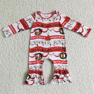 Baby Girls Cartoon Red Stripes Christmas Romper