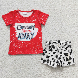 Cowboy take me away Jean red Girls Shorts Sets