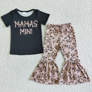 Mama's Mini Leopard Print Girls Short Sleeve+Trousers Sets
