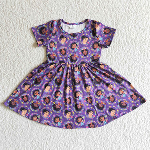 Promotional Purple Cartoon Girls Short Sleeve Dress