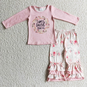 Promotional I'm Loved Floral Pink Girls Christmas Outfits
