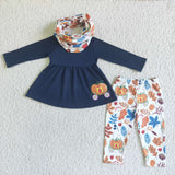 3pcs Pumpkin Car Navy Girls Long Sleeve+Trousers Sets