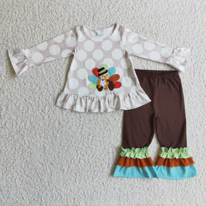 Turkey Polka Dots Girls Brown Thanksgiving Outfits