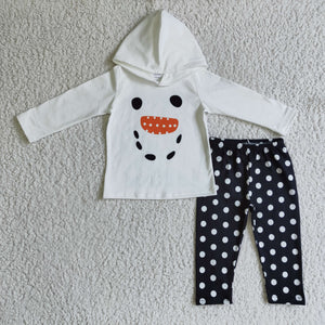 Snowman White Polka Dots Black Hoodie Boys Christmas Outfits