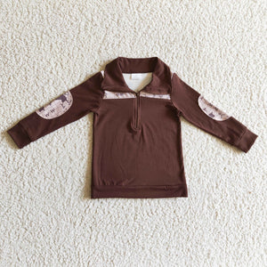Cow Aztec Brown Polo Boys Long Sleeve Top